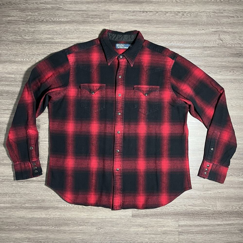 Vintage Polo Ralph Lauren RLPC Shadow Plaid Pearl Snap Western Shirt Men's XL